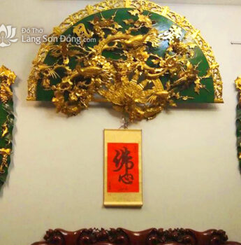 Quạt thờ chạm Mai Điểu cùng đôi Câu đối Tàu Chuối