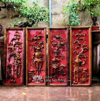 Tranh gỗ Tứ Bình - Sơn son Thếp Vàng
