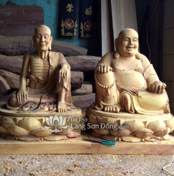 Tượng Phật Di Lặc và Tuyết Sơn gỗ Mít (phần mộc)