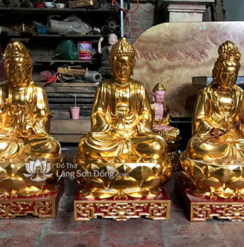 Tượng Tây Phương Tam Thánh ngồi đài Sen, sơn son thếp Vàng đẹp