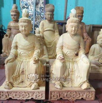 Tượng Cô Bơ - Cô Chín gỗ Mít (phần mộc)