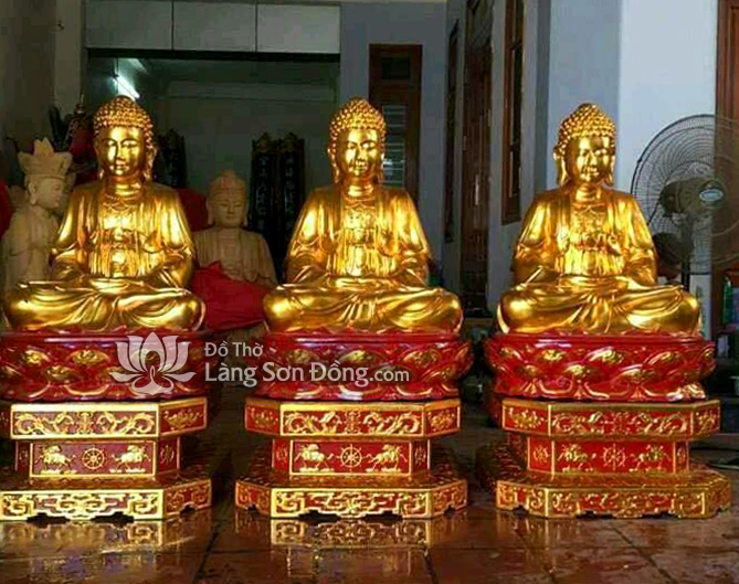 Tượng Tam Thế Phật đồ thờ làng Sơn Đồng Sơn Son Thếp Vàng chất lượng