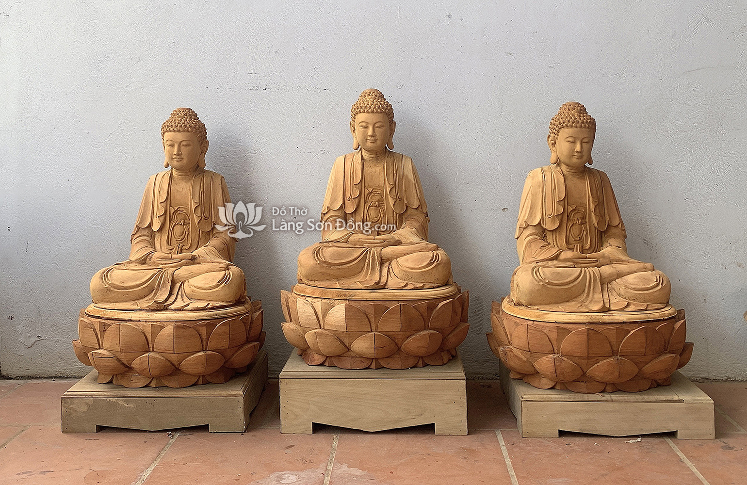 Làm Tượng Tam Thế Phật sơn giả cổ bằng gỗ mít