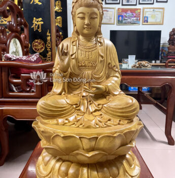 Tượng Quan Âm Bồ Tát gỗ mít, sơn PU