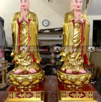 Tượng A Nan Ca Diếp gỗ mít, sơn son thếp Vàng