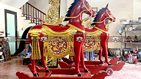 Đôi Ngựa thờ gỗ mít, sơn son thếp vàng truyền thống
