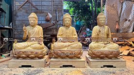 Tôn tượng Tam Thế Phật (phần mộc) | Tạc theo mẫu cổ